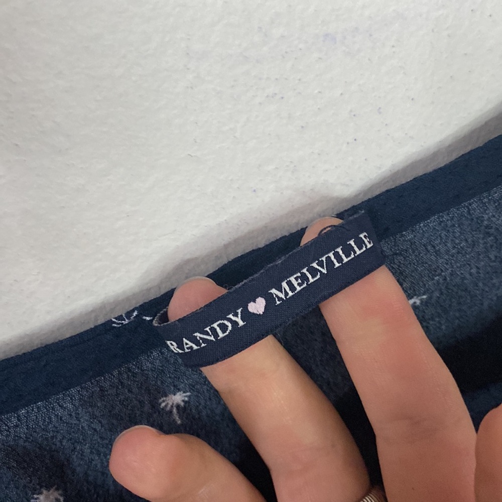 Brandy Melville navy scattered micro palm print tie strap square neck mini dress - Picture 8 of 9